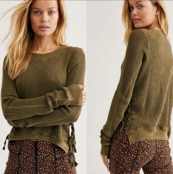 Free PEOPLE FP ONE Interlaken thermal side tie top green medium - Picture 12 of 13